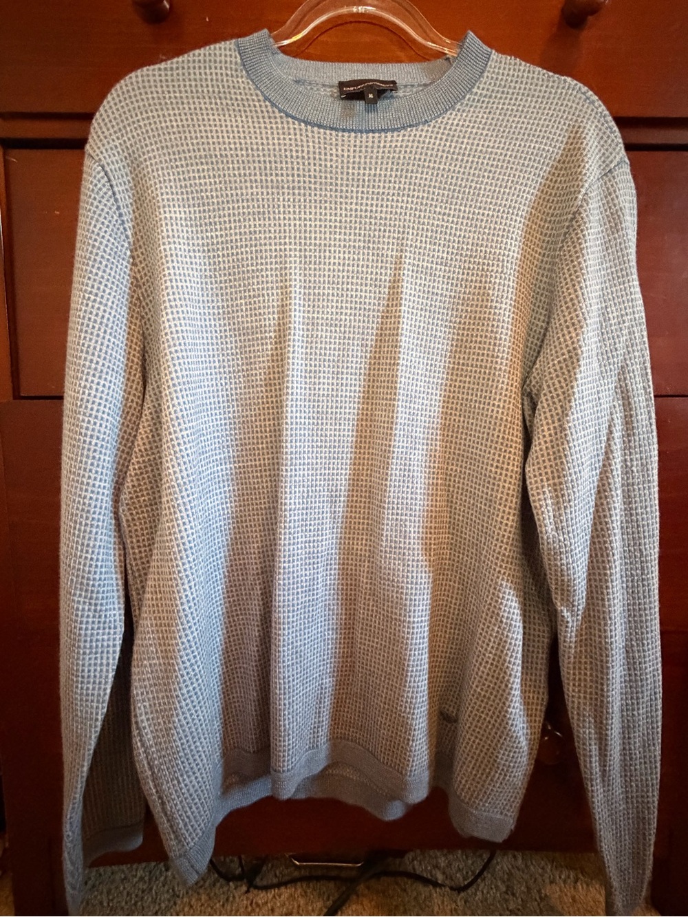 Emporio Armani Light Blue Men's Waffle Knit Crewneck Sweater